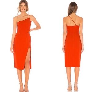 Lovers+Friends Lazo Midi Dress High Slit One Shoulder Strap  Red M